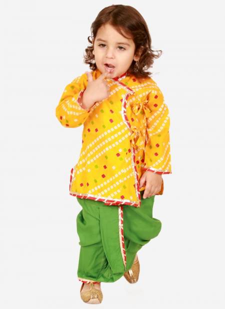 Yellow And Green Colour KID1 Krish Festive Wear Pure Cotton Angrakha Dhoti Collection K22DB189YE